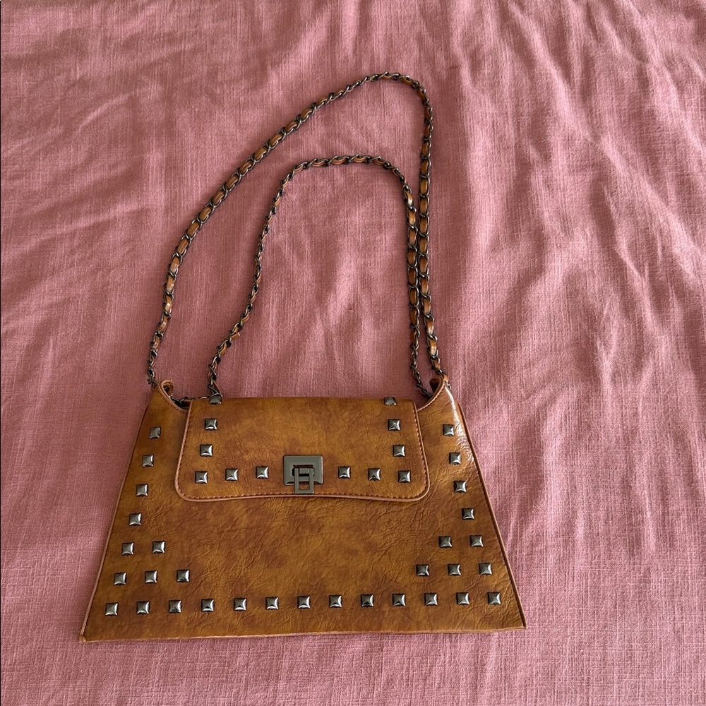 Studded Brown Shoulder Bag